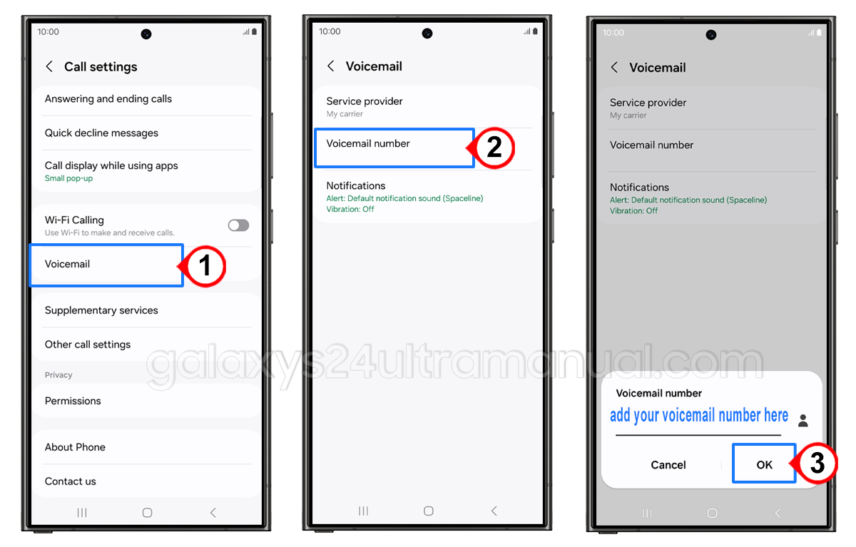 add voicemail number s24 ultra