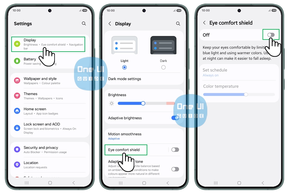 enable eye comfort shield samsung
